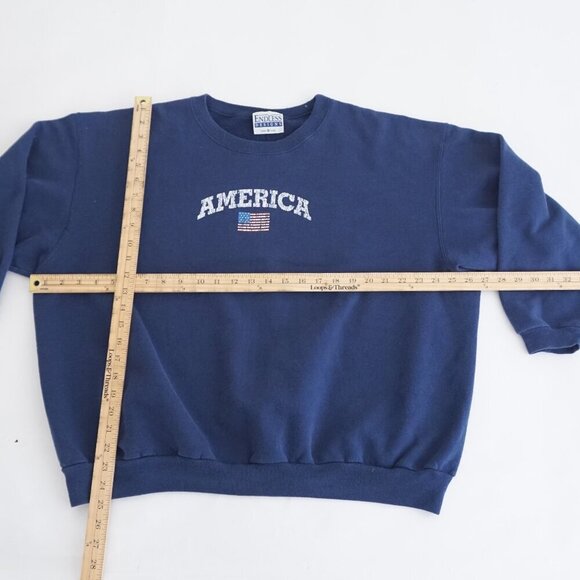 Endless Designs Navy Cotton America Print Patriotic Crewneck Sweater 2X - Picture 4 of 10